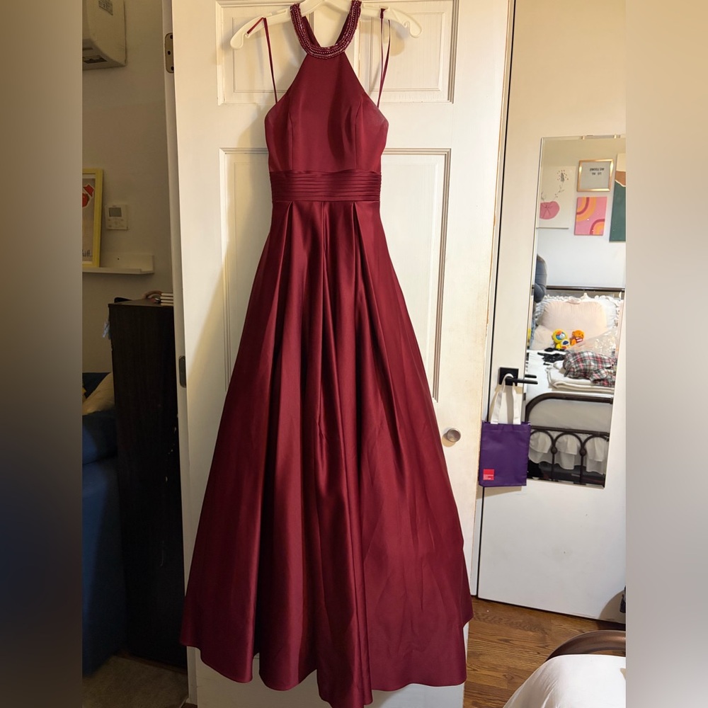 Elegant Burgundy Halter Dress